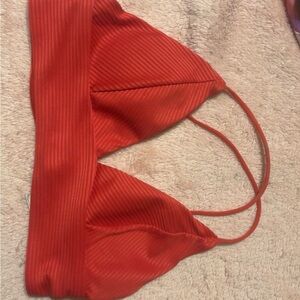Red Ribbed Bikini Top